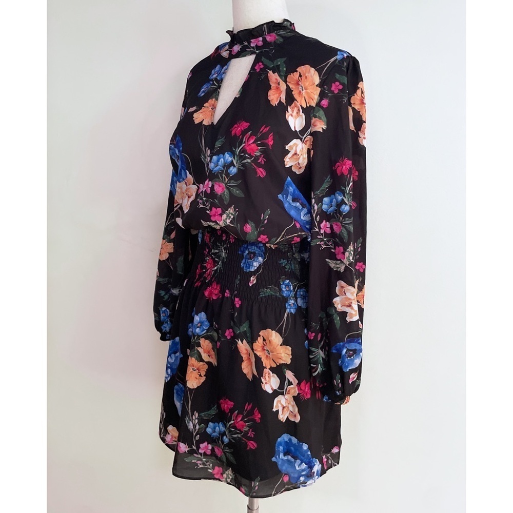 Nwt Parker Floral Mock Neck Smocked Waist Black Calla Long Sleeves Dress Small — image 5 of 8